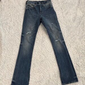 Express Dark Blue Distressed Flare Jeans